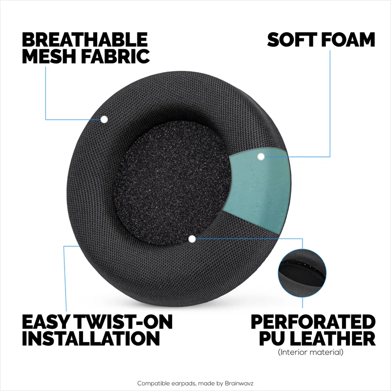 Pad Telinga Fabrik Mesh untuk Fon Kepala Berwayar Corsair Virtuoso PRO, Fabrik Mesh Bernafas - Busa Memori Lembut