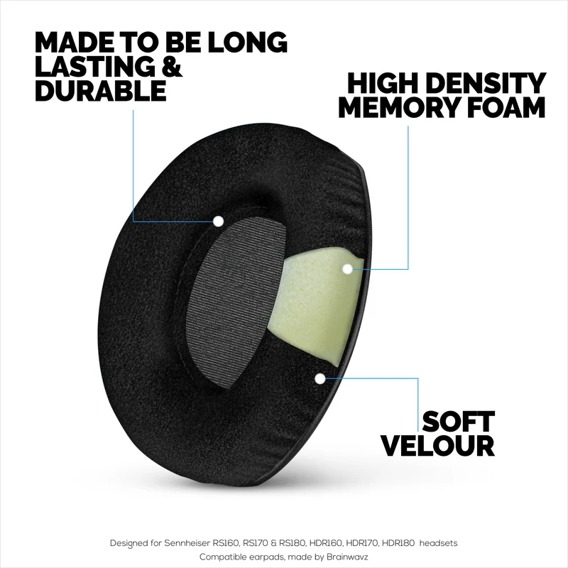 Pad Telinga Gantian untuk Fon Kepala Sennheiser RS160, RS170, RS180, HDR160, HDR170 & HDR180, Pad Telinga Velour Lembut & Buih