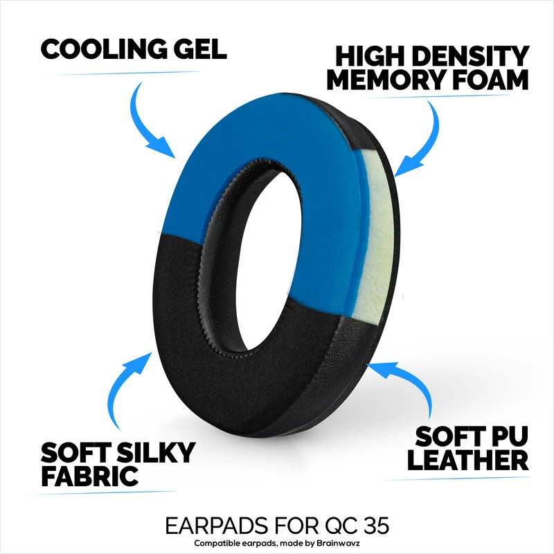 Pad Telinga Pengganti Hibrid untuk Fon Kepala Tanpa Wayar Bose QuietComfort 25 (QC25), Gel Lembut, Fabrik Bernafas dengan Kulit PU & Buih Memori
