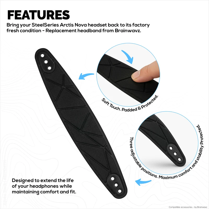 Gelang Kepala Pengganti untuk SteelSeries Arctis Nova 7P & 7X & Lebih Banyak – Gelang Suspensi Elastik Kaya Kapas dengan 3 Tetapan Saiz