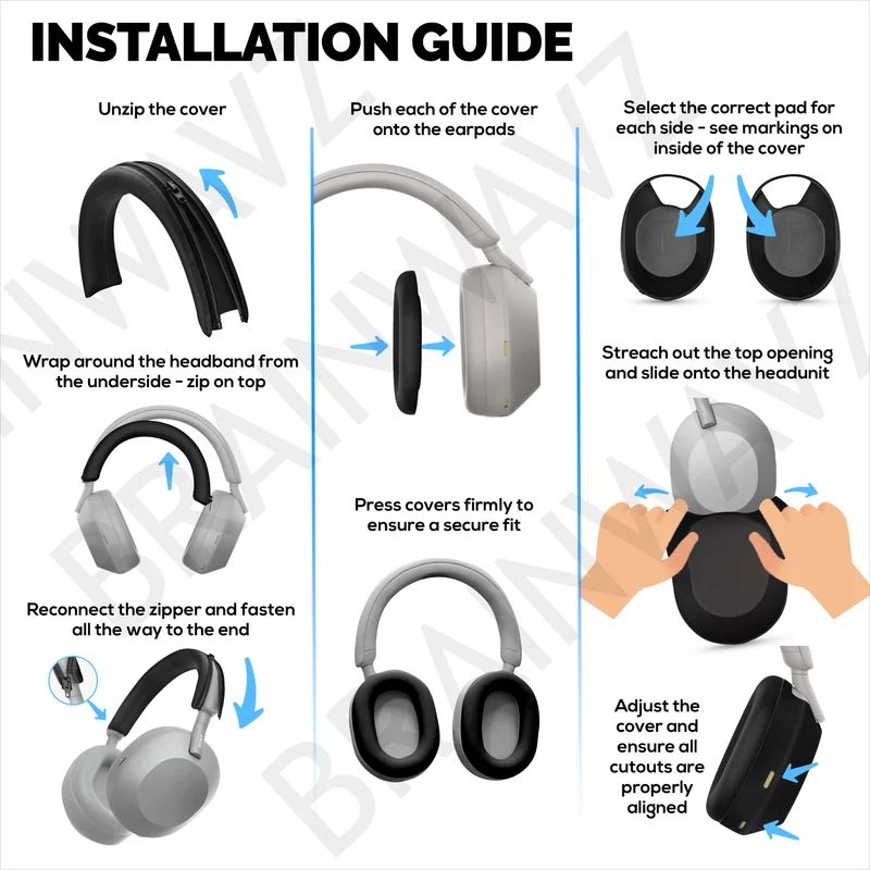 Set Sarung Pelindung Silikon untuk Sony WH-1000XM5 - Sarung Ikat Kepala, Cawan Telinga & Pad Telinga – Kalis Peluh, Kalis Habuk, Tidak Gelincir & Mudah Dipasang