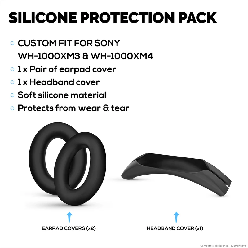 Set Sarung Pelindung Silikon untuk Sony WH-1000XM3 & WH1000XM4 - Sarung Ikat Kepala & Pad Telinga – Kalis Peluh, Kalis Habuk, Tidak Gelincir & Mudah Dipasang