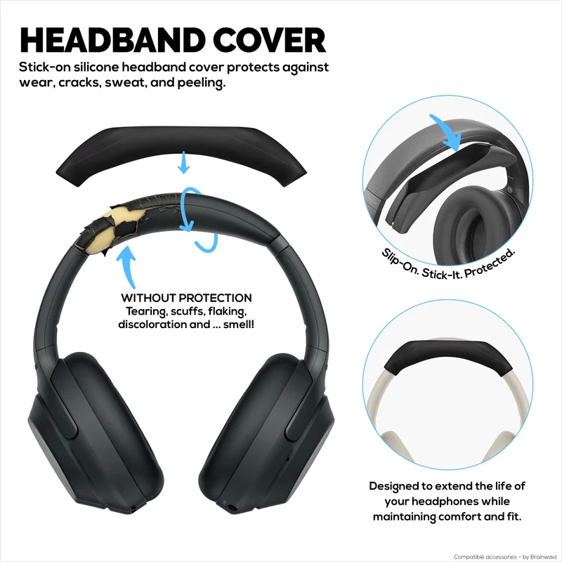 Set Sarung Pelindung Silikon untuk Sony WH-1000XM3 & WH1000XM4 - Sarung Ikat Kepala & Pad Telinga – Kalis Peluh, Kalis Habuk, Tidak Gelincir & Mudah Dipasang