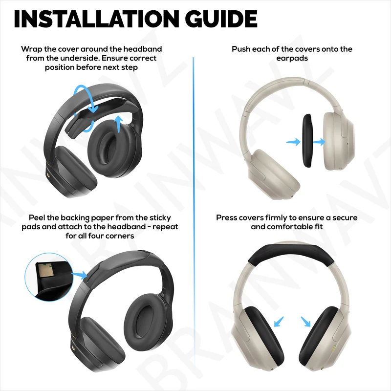 Set Sarung Pelindung Silikon untuk Sony WH-1000XM3 & WH1000XM4 - Sarung Ikat Kepala & Pad Telinga – Kalis Peluh, Kalis Habuk, Tidak Gelincir & Mudah Dipasang
