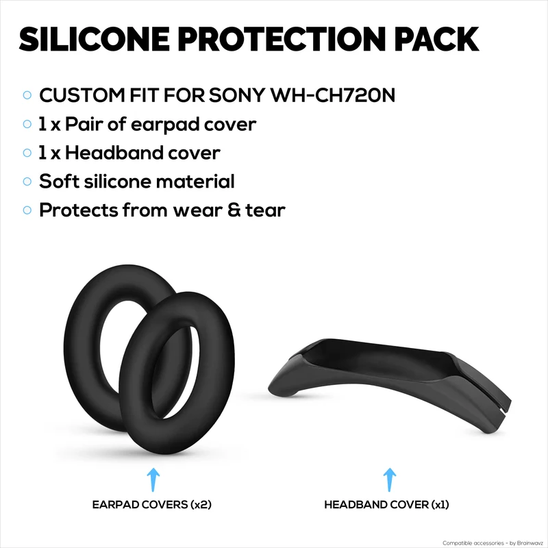 Set Sarung Pelindung Silikon untuk Sony WH-CH720N - Sarung Ikat Kepala & Pad Telinga – Kalis Peluh, Kalis Habuk, Tidak Gelincir & Mudah Dipasang