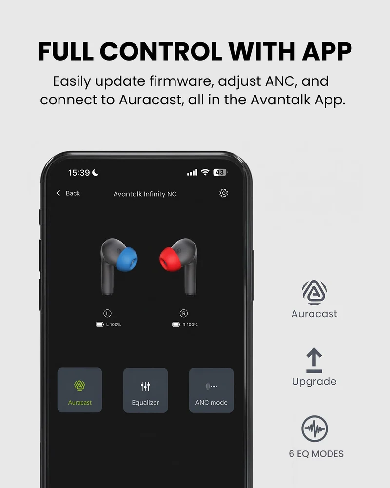Audikast Infinity NC | Auracast TV Earbuds Set