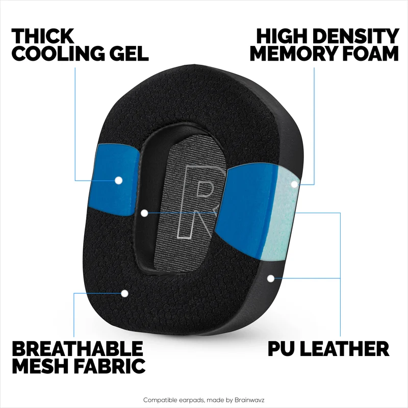 Hybrid-Ohrpolster für Logitech G733, G335 & G535 Headsets, Kühlgel, superweiches Material & dickerer Memory-Schaum