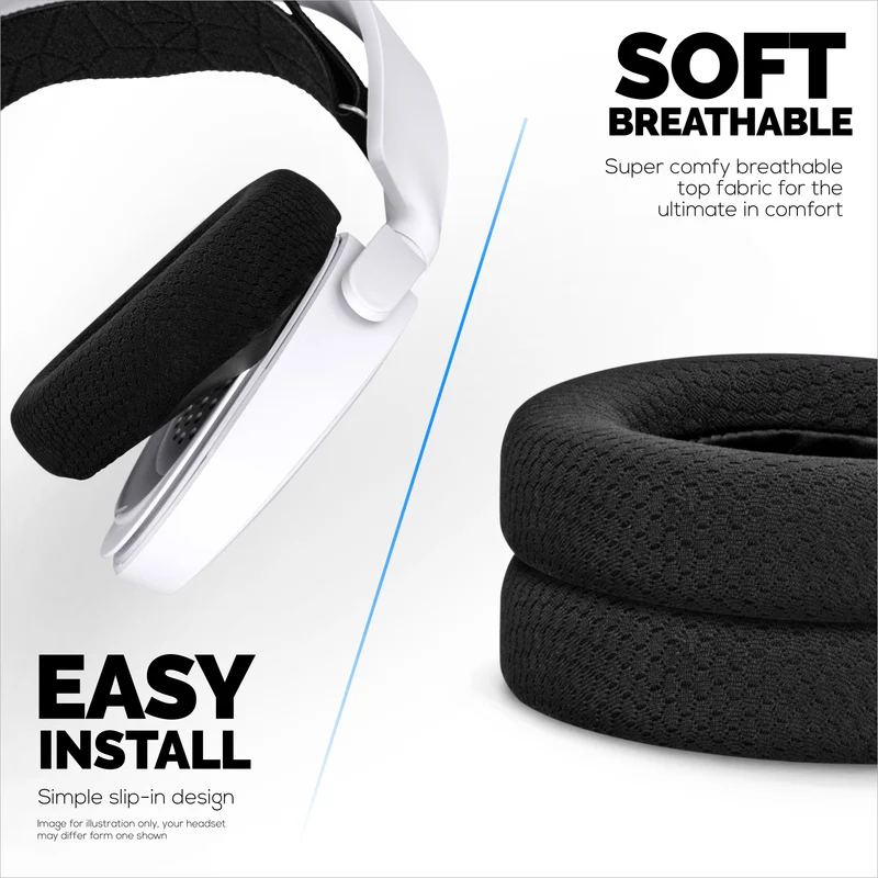 Stoff-Ohrpolster für Steelseries Arctis Nova Serie 1/P/X, 3, 5/P/X, 7/P/X, PRO & PRO für Xbox Headsets, atmungsaktives Mesh-Gewebe und hochwertiger Memory-Schaum