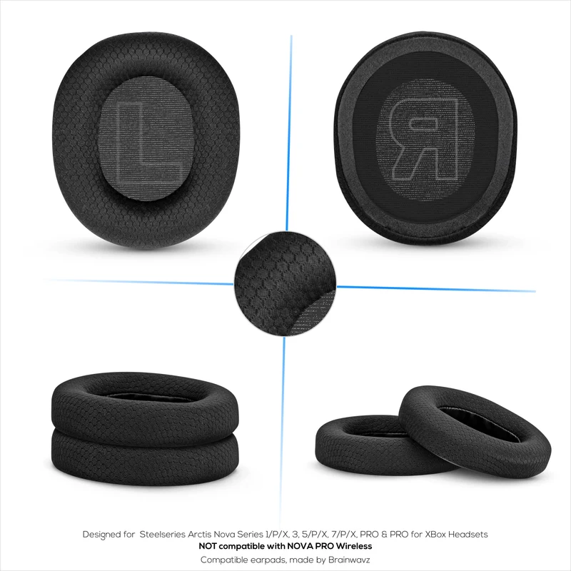 Stoff-Ohrpolster für Steelseries Arctis Nova Serie 1/P/X, 3, 5/P/X, 7/P/X, PRO & PRO für Xbox Headsets, atmungsaktives Mesh-Gewebe und hochwertiger Memory-Schaum
