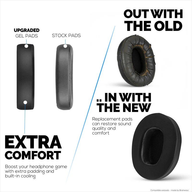 Hybrid-Ohrpolster für Skullcandy Crusher Wireless, Hesh 3/ANC/EVO, Venue ANC und mehr. Kühlende Gel-Ohrpolster mit superweichem Stoff und dickem Memory-Schaum.