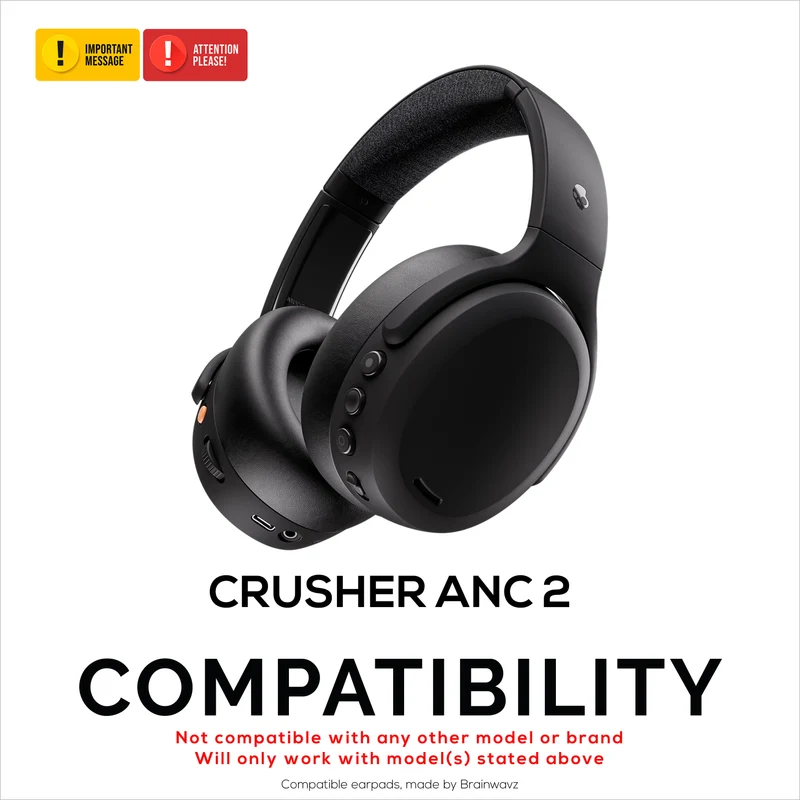 Pad Telinga Pengganti untuk Fon Kepala Skullcandy Crusher ANC 2. Kulit PU Lembut dengan Buih Memori Gred Tinggi untuk Keselesaan & Ketahanan Tambahan