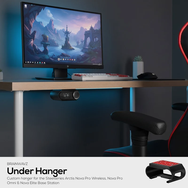 Untertischhalterung für SteelSeries Arctis Nova Pro Wireless, Nova Pro Omni & Nova Elite Basisstation – Sicherer Halt, einfache Montage mit Schrauben oder VHB-Klebeband