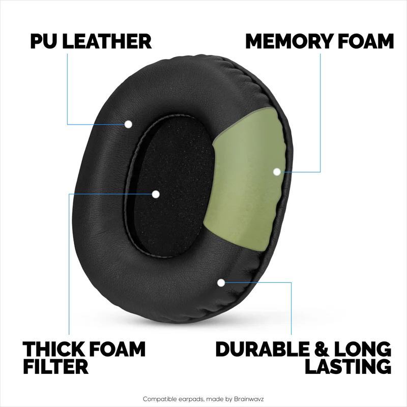Pad Telinga Gantian untuk Alat Dengar Audio Technica ATH-M50X, M50xBT, M50RD, M40X, M30X, M20X. Kulit PU Lembut dengan Busa Memori untuk Keselesaan & Ketahanan Tambahan