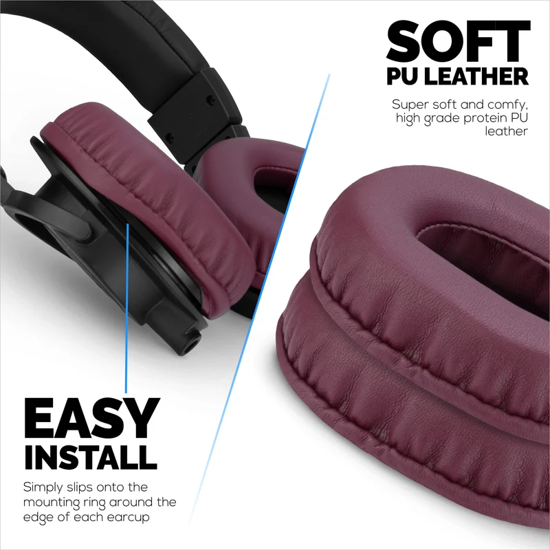 Pad Telinga Gantian untuk Alat Dengar Audio Technica ATH-M50X, M50xBT, M50RD, M40X, M30X, M20X. Kulit PU Lembut dengan Busa Memori untuk Keselesaan & Ketahanan Tambahan