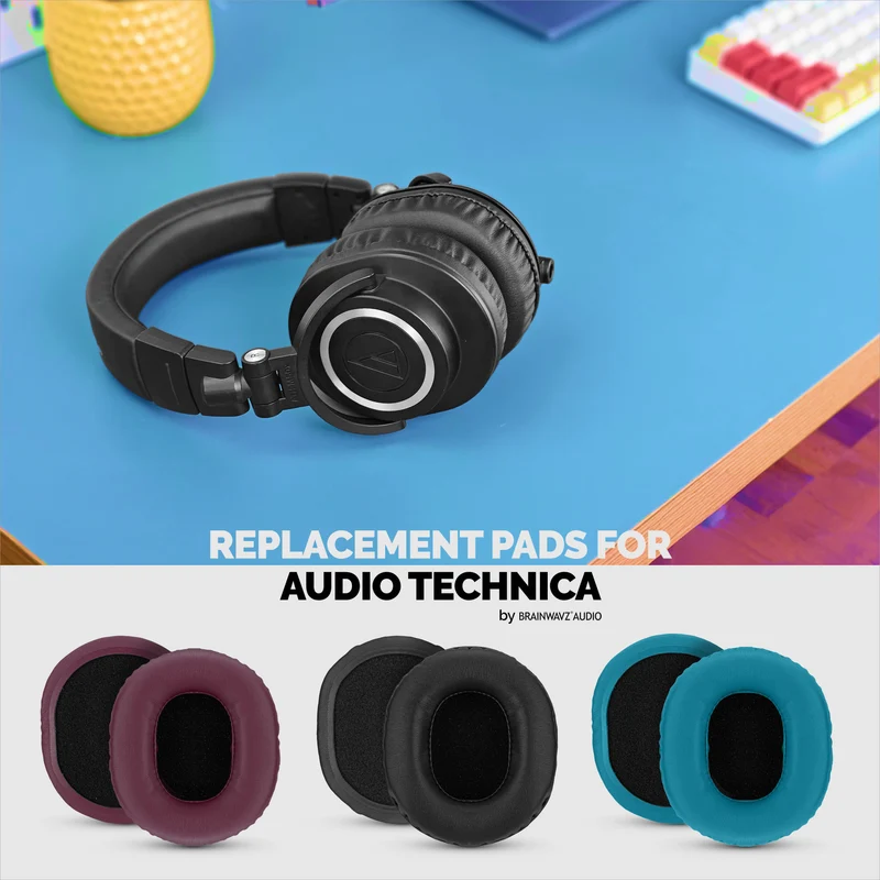 Pad Telinga Gantian untuk Alat Dengar Audio Technica ATH-M50X, M50xBT, M50RD, M40X, M30X, M20X. Kulit PU Lembut dengan Busa Memori untuk Keselesaan & Ketahanan Tambahan