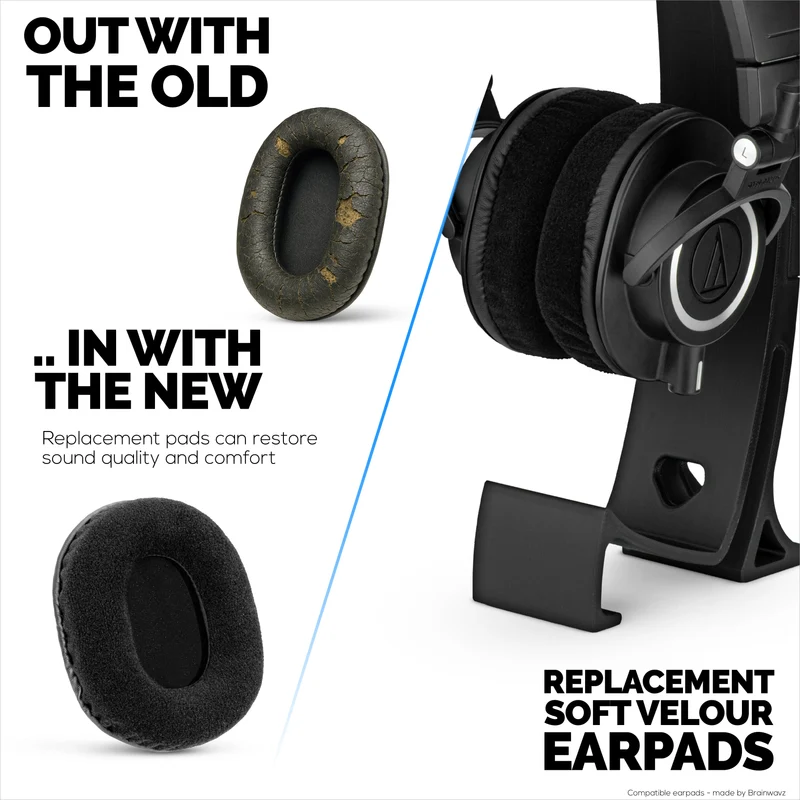 Pad Telinga Velour Gantian untuk Alat dengar Audio Technica ATH-M50X, M50xBT, M50RD, M40X, M30X, M20X. Velour Lembut & Busa Memori untuk Keselesaan Tambahan