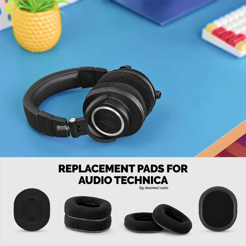 Pad Telinga Velour Gantian untuk Alat dengar Audio Technica ATH-M50X, M50xBT, M50RD, M40X, M30X, M20X. Velour Lembut & Busa Memori untuk Keselesaan Tambahan