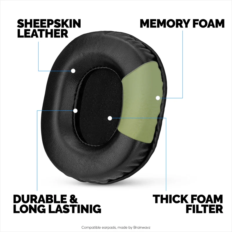 Ersatz-Ohrpolster aus Schaffell für Audio Technica ATH-M50X, M50xBT, M50RD, M40X, M30X, M20X Headsets. Weiches Echtleder und Memory Foam