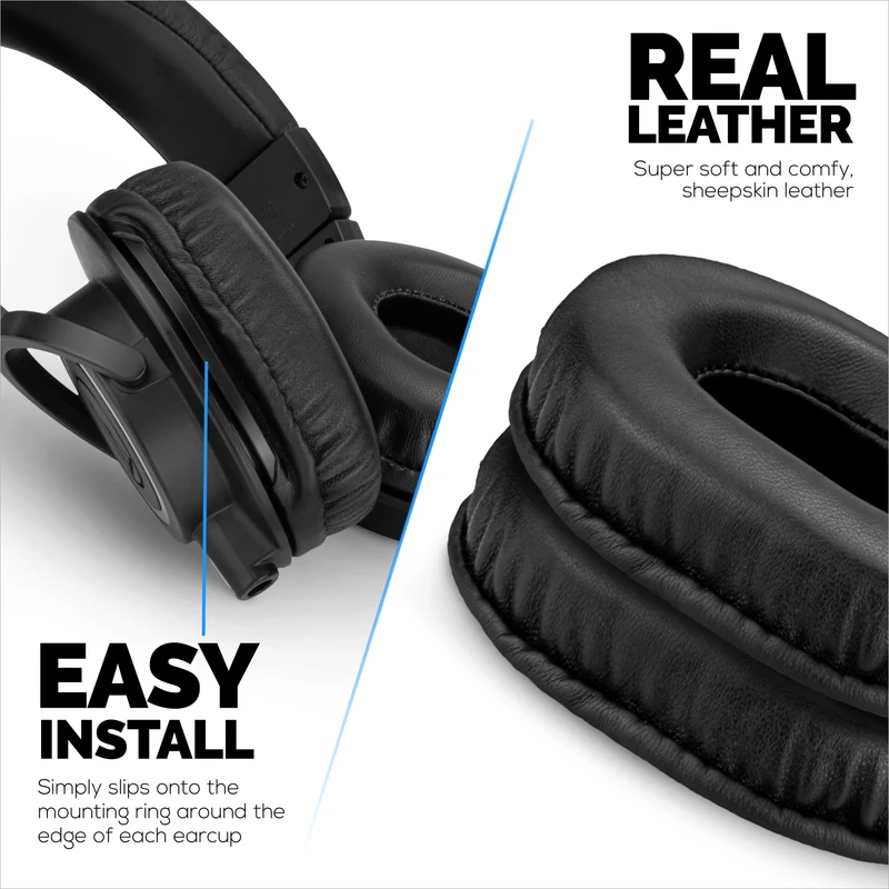 Ersatz-Ohrpolster aus Schaffell für Audio Technica ATH-M50X, M50xBT, M50RD, M40X, M30X, M20X Headsets. Weiches Echtleder und Memory Foam