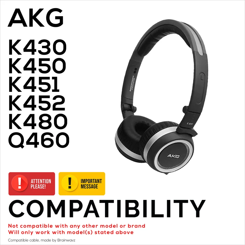 Kabel Audio Gantian Serasi dengan AKG K430 K450 K451 K452 K480 & Q460 – Alat Jauh Dalam Talian dengan Mikrofon, Kelantangan, Main/Jeda – 1.5m/60”