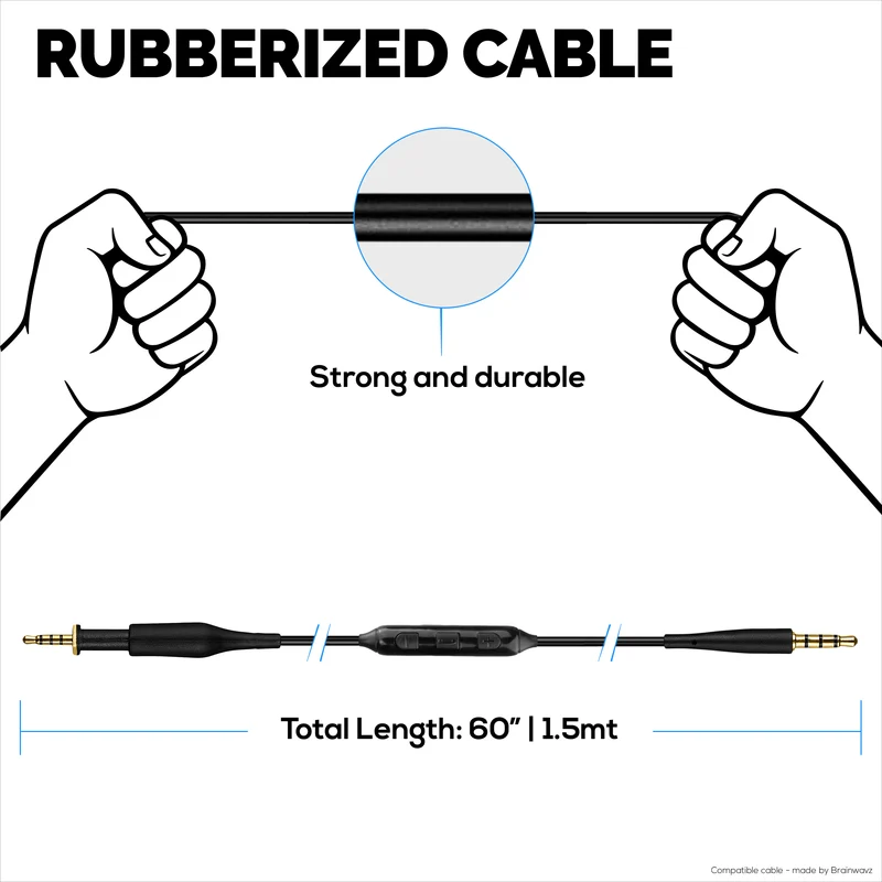 Kabel Audio Gantian Serasi dengan AKG K430 K450 K451 K452 K480 & Q460 – Alat Jauh Dalam Talian dengan Mikrofon, Kelantangan, Main/Jeda – 1.5m/60”