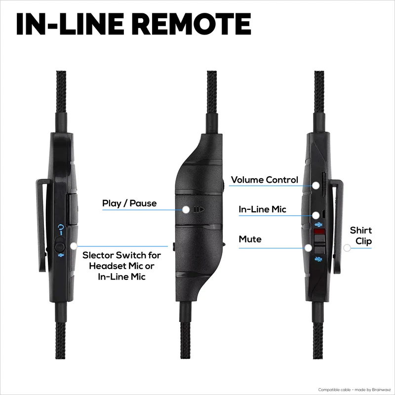 Kabel Audio Gantian Serasi dengan Logitech G633, G635, G933, G935 – Mikrofon Sebaris/Jauh dengan Kawalan Bisu & Kelantangan – Kord Alat dengar Permainan Jalinan Nilon