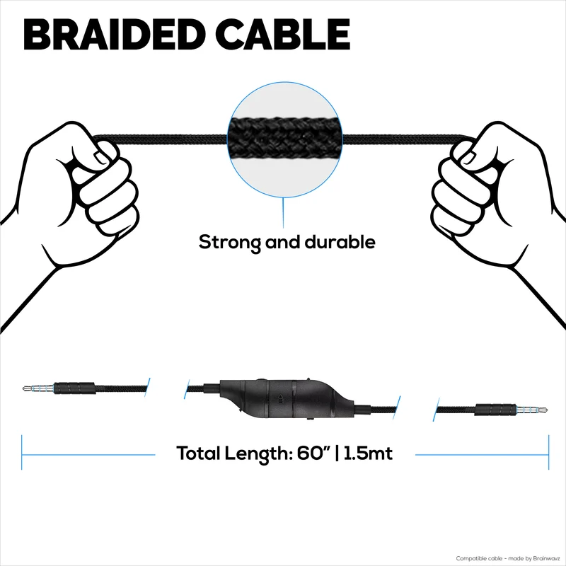 Kabel Audio Gantian Serasi dengan Logitech G633, G635, G933, G935 – Mikrofon Sebaris/Jauh dengan Kawalan Bisu & Kelantangan – Kord Alat dengar Permainan Jalinan Nilon