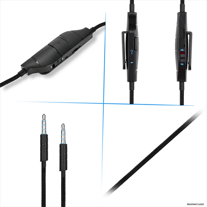 Kabel Audio Gantian Serasi dengan Logitech G633, G635, G933, G935 – Mikrofon Sebaris/Jauh dengan Kawalan Bisu & Kelantangan – Kord Alat dengar Permainan Jalinan Nilon