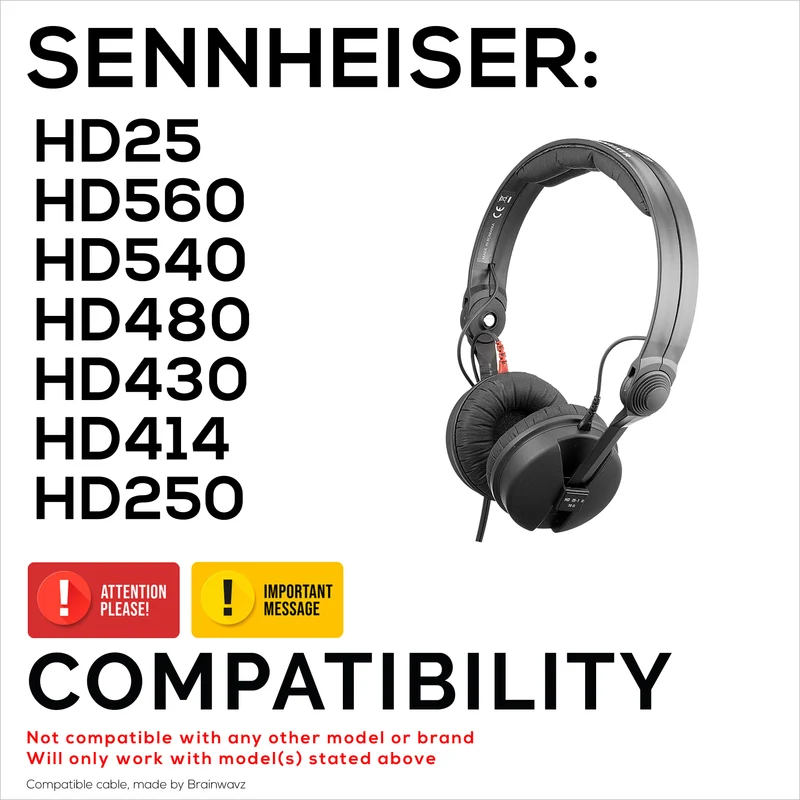 Kabel Audio Gantian Bergelung Serasi dengan Sennheiser HD25, HD560, HD540, HD480, HD430, HD414 & HD250 Set Kepala - Bicu Bersalut Emas 3.5mm