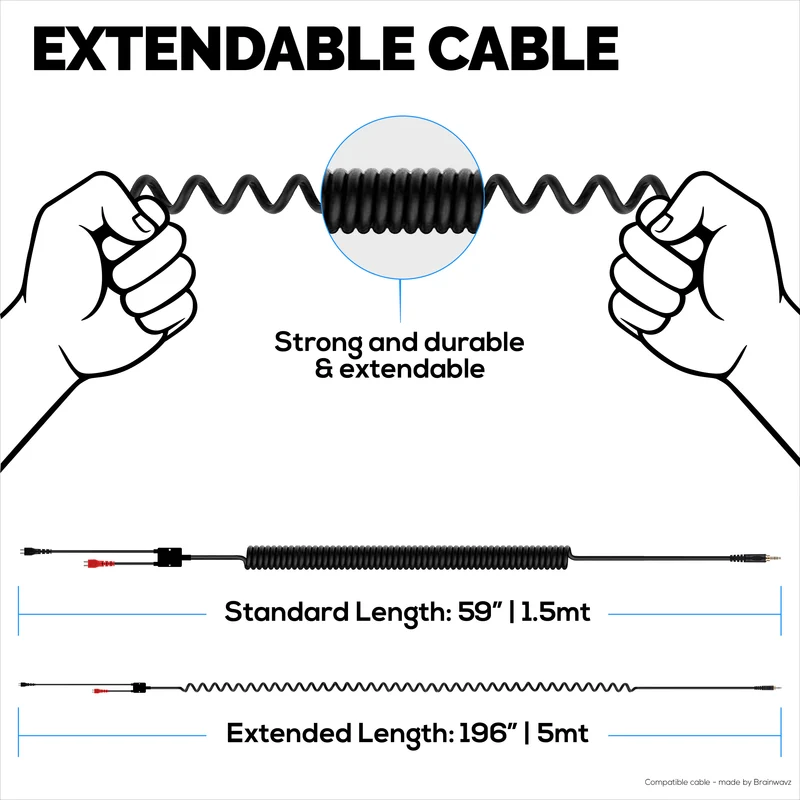 Kabel Audio Gantian Bergelung Serasi dengan Sennheiser HD25, HD560, HD540, HD480, HD430, HD414 & HD250 Set Kepala - Bicu Bersalut Emas 3.5mm
