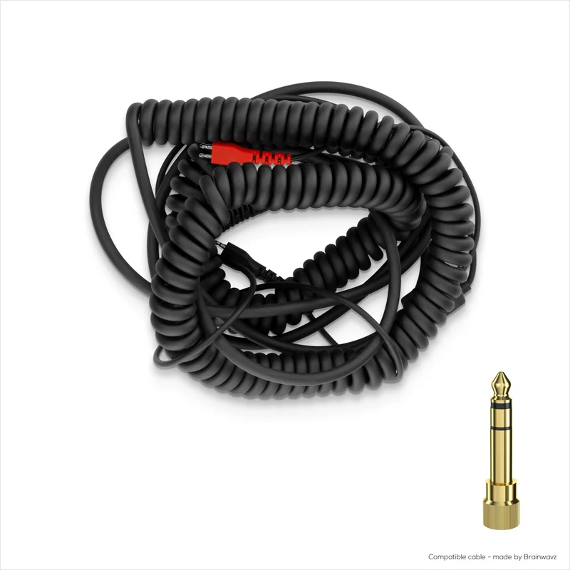 Kabel Audio Gantian Bergelung Serasi dengan Sennheiser HD25, HD560, HD540, HD480, HD430, HD414 & HD250 Set Kepala - Bicu Bersalut Emas 3.5mm