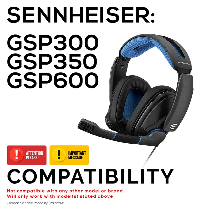 Ersatz-Audiokabel kompatibel mit Sennheiser GSP300, GSP350, GSP600 – geflochtenes Nylonkabel, 3.5 mm rechtwinklige und 2.5 mm vergoldete Stecker