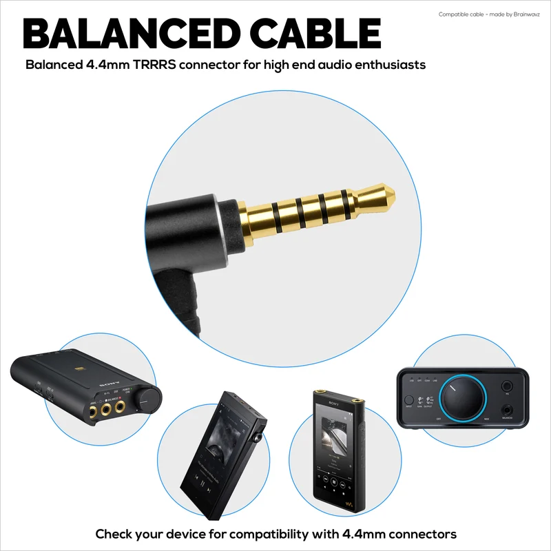 Kabel Audio Seimbang Serasi dengan Fon Kepala Sennheiser Momentum – Kunci Pusing 2.5mm hingga 4.4mm TRRRS Bicu Bersalut Emas Seimbang