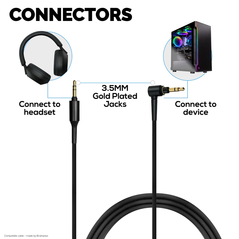 Kabel Audio Gantian Serasi dengan Sony MDR-1000X WH-1000XM5 WH-1000XM4 WH-1000XM3 MDR-1A WH-1000X MDR-XB950BT MDR-XB950N1 MDR-ZX770BN