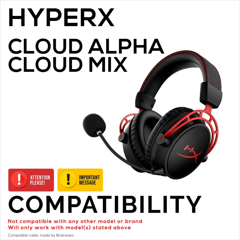 Kabel Audio Gantian Serasi dengan Campuran Awan Kingston HyperX & Alat Dengar Cloud Alpha – Alat Kawalan Jauh Sebaris dengan Kawalan Bisu & Kelantangan – Kord Jalinan Nilon dengan Penyambung Bersalut Emas
