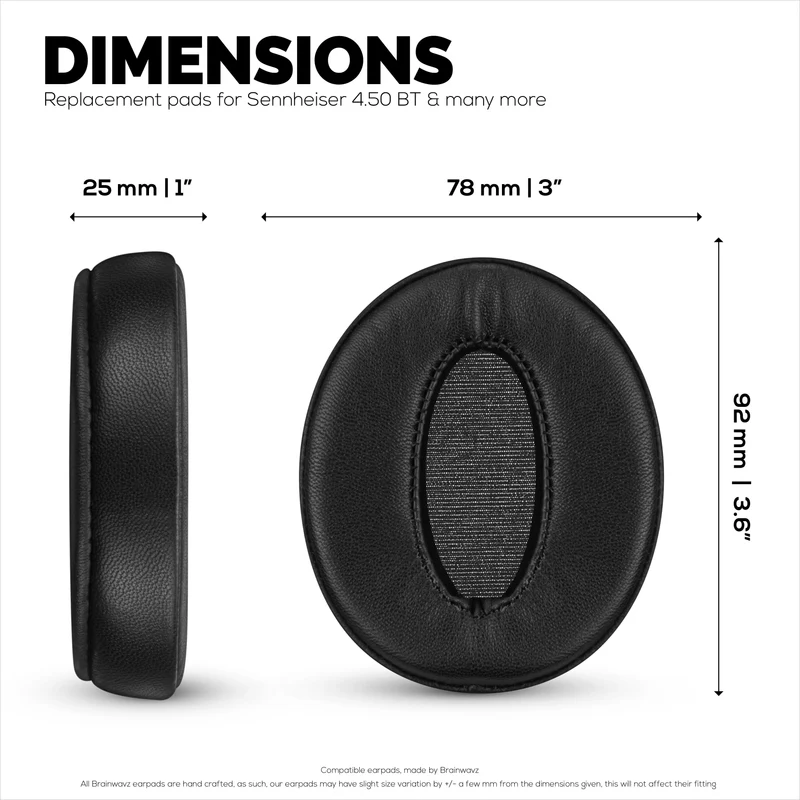 Ersatz-Ohrpolster für Sennheiser HD4.50BT, HD4.50BTNC, HD450BT, HD4.50SE, HD4.40BT, HD4.30G, HD4.20S, HD458BT, HD450, HD400S und HD350BT. Weiches Echtleder + Memory-Schaum