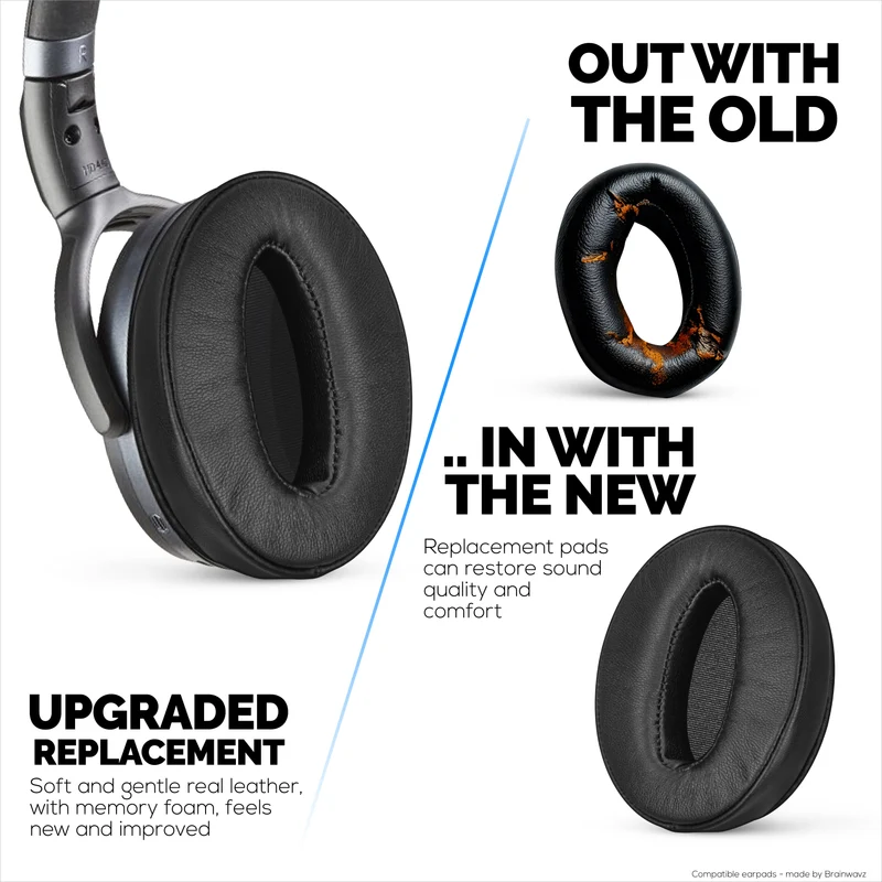 Ersatz-Ohrpolster für Sennheiser HD4.50BT, HD4.50BTNC, HD450BT, HD4.50SE, HD4.40BT, HD4.30G, HD4.20S, HD458BT, HD450, HD400S und HD350BT. Weiches Echtleder + Memory-Schaum