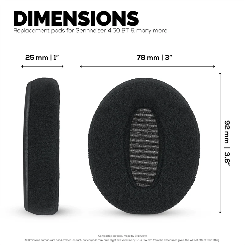 Ersatz-Ohrpolster aus Velours für Sennheiser HD4.50BT, HD4.50BTNC, HD450BT, HD4.50SE, HD4.40BT, HD4.30G, HD4.20S, HD458BT, HD450, HD400S und HD350BT. Weiches Velours und Memory-Schaum.