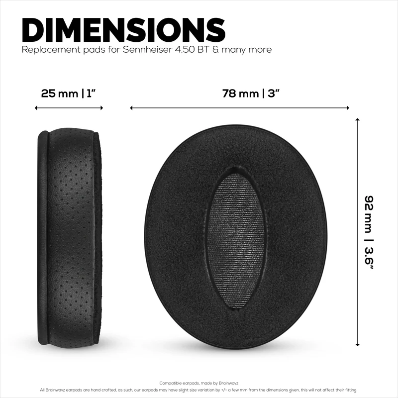 Ersatz-Hybrid-Ohrpolster für Sennheiser HD4.50BT, HD4.50BTNC, HD450BT, HD4.50SE, HD4.40BT, HD4.30G, HD4.20S, HD458BT, HD450, HD400S und HD350BT. Material: PU-Leder, Velours und Memory-Schaum.