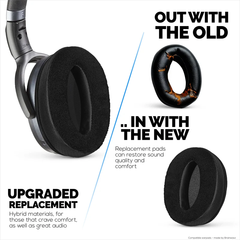 Ersatz-Hybrid-Ohrpolster für Sennheiser HD4.50BT, HD4.50BTNC, HD450BT, HD4.50SE, HD4.40BT, HD4.30G, HD4.20S, HD458BT, HD450, HD400S und HD350BT. Material: PU-Leder, Velours und Memory-Schaum.