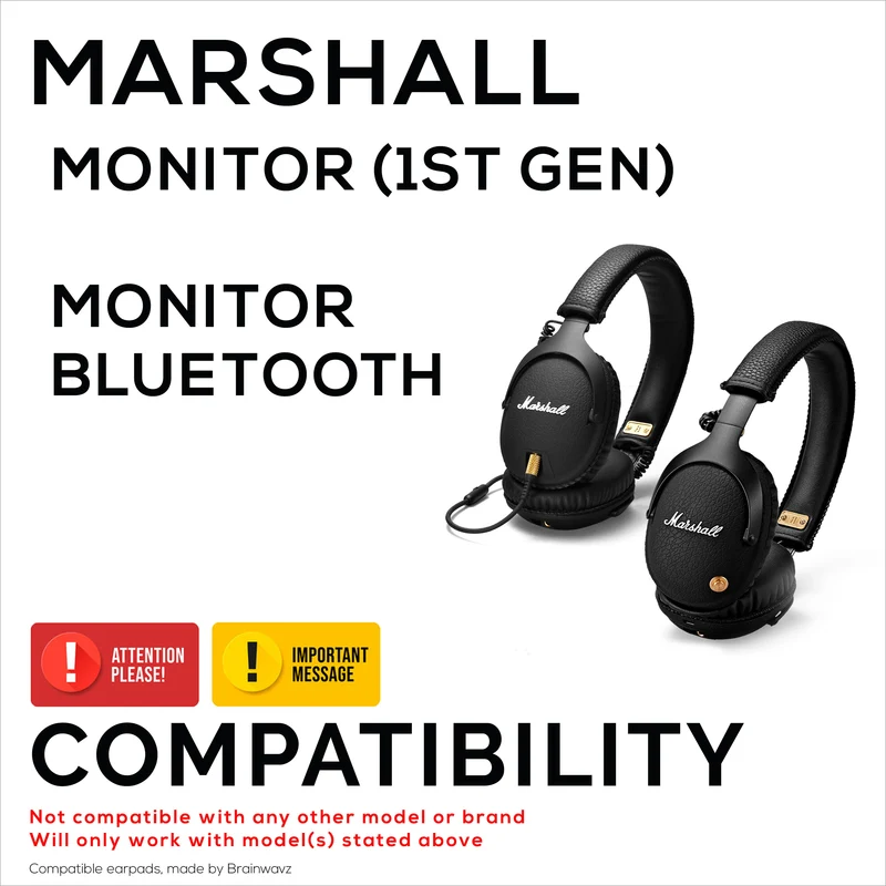 Pad Telinga Gantian untuk Fon Kepala Bluetooth Monitor Marshall / Monitor (Generasi Pertama), Kulit PU, Busa Memori untuk Keselesaan Tambahan, Kusyen Telinga Dinaik Taraf, Tahan Lama & Tahan Lama
