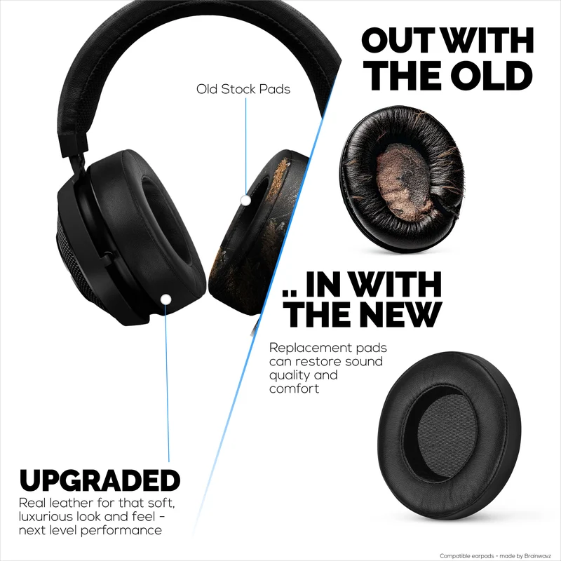 Pad Telinga Kulit Biri-biri untuk Fon Kepala Razer Kraken PRO V2 7.1, Kulit Asli Lembut, Buih Memori