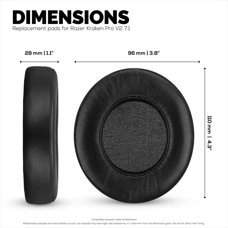 Pad Telinga Kulit Biri-biri untuk Fon Kepala Razer Kraken PRO V2 7.1, Kulit Asli Lembut, Buih Memori