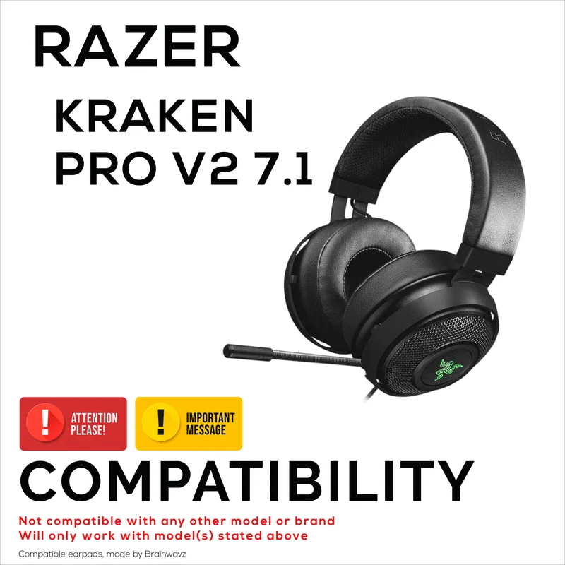 Pad Telinga Kulit PU untuk Fon Kepala Permainan Razer Kraken PRO V2 7.1, Kulit PU, Buih Memori