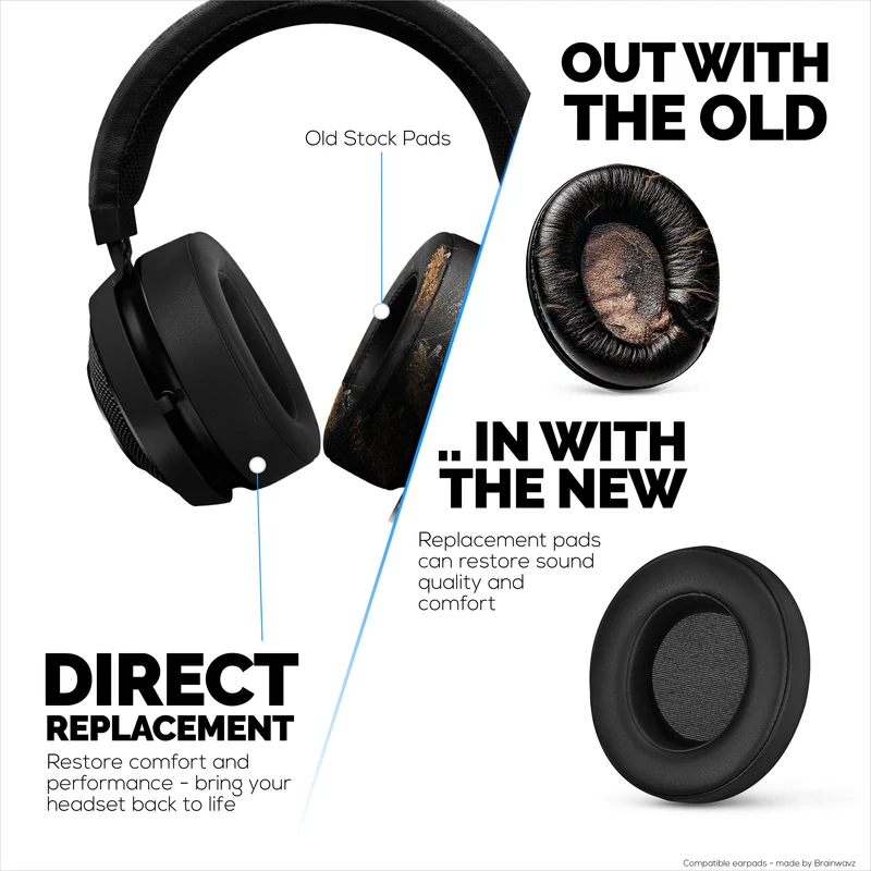Pad Telinga Kulit PU untuk Fon Kepala Permainan Razer Kraken PRO V2 7.1, Kulit PU, Buih Memori