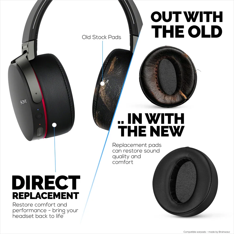 Ersatz-Ohrpolster für Sony MDR-XB950BT, XB950N1, XB950B1, XB950AP und XB950/H Kopfhörer, PU-Leder, Memory Foam