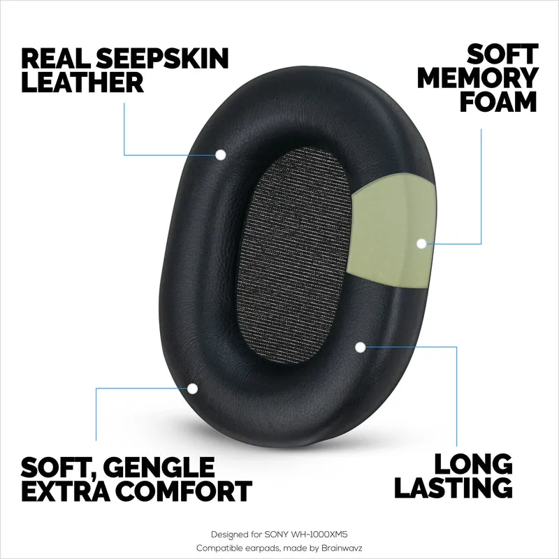 Ohrpolster aus Schaffell für die Kopfhörer Sony WH-1000XM5, weiches Echtleder, Memory Foam für zusätzlichen Komfort, strapazierfähige und langlebige Ohrpolster