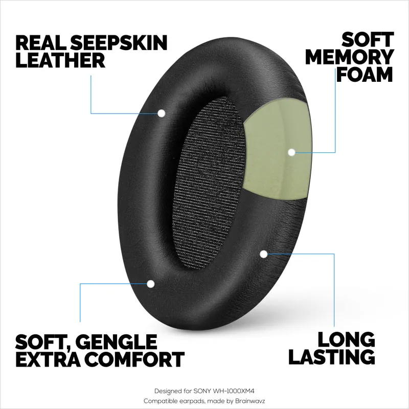 Ohrpolster aus Schaffell für die Kopfhörer Sony WH-1000XM4, weiches Echtleder, Memory Foam für extra Komfort, strapazierfähig und langlebig