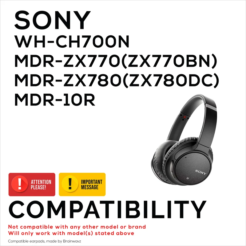 Ersatz-Ohrpolster für Sony WH-CH700N, MDR-ZX770 (ZX770BN), MDR-ZX780 (ZX780DC) und MDR-10R Kopfhörer, PU-Leder, Memory Foam
