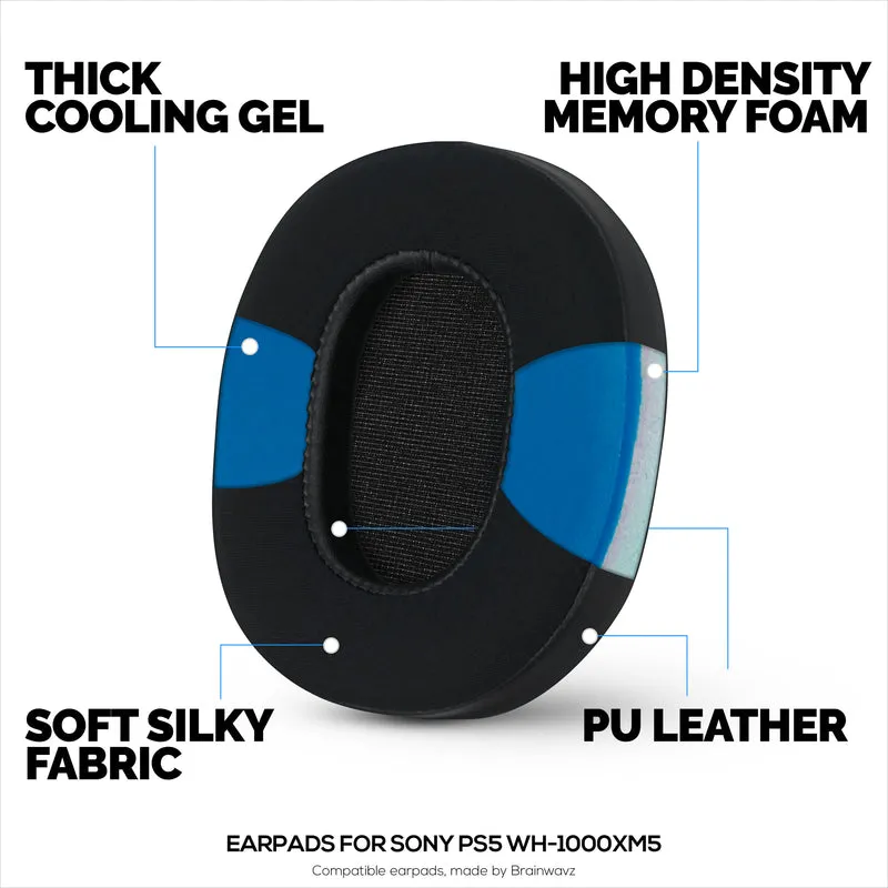 Hybrid-Gel-Ohrpolster für Sony WH-1000XM5-Kopfhörer, kühles Gel, superweicher Stoff, PU-Leder und dicker Memory-Schaum